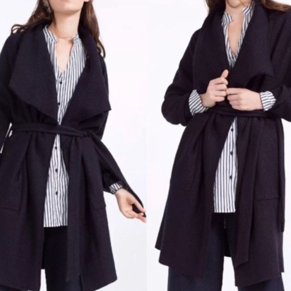 Zara Basic Navy Wrap Coat